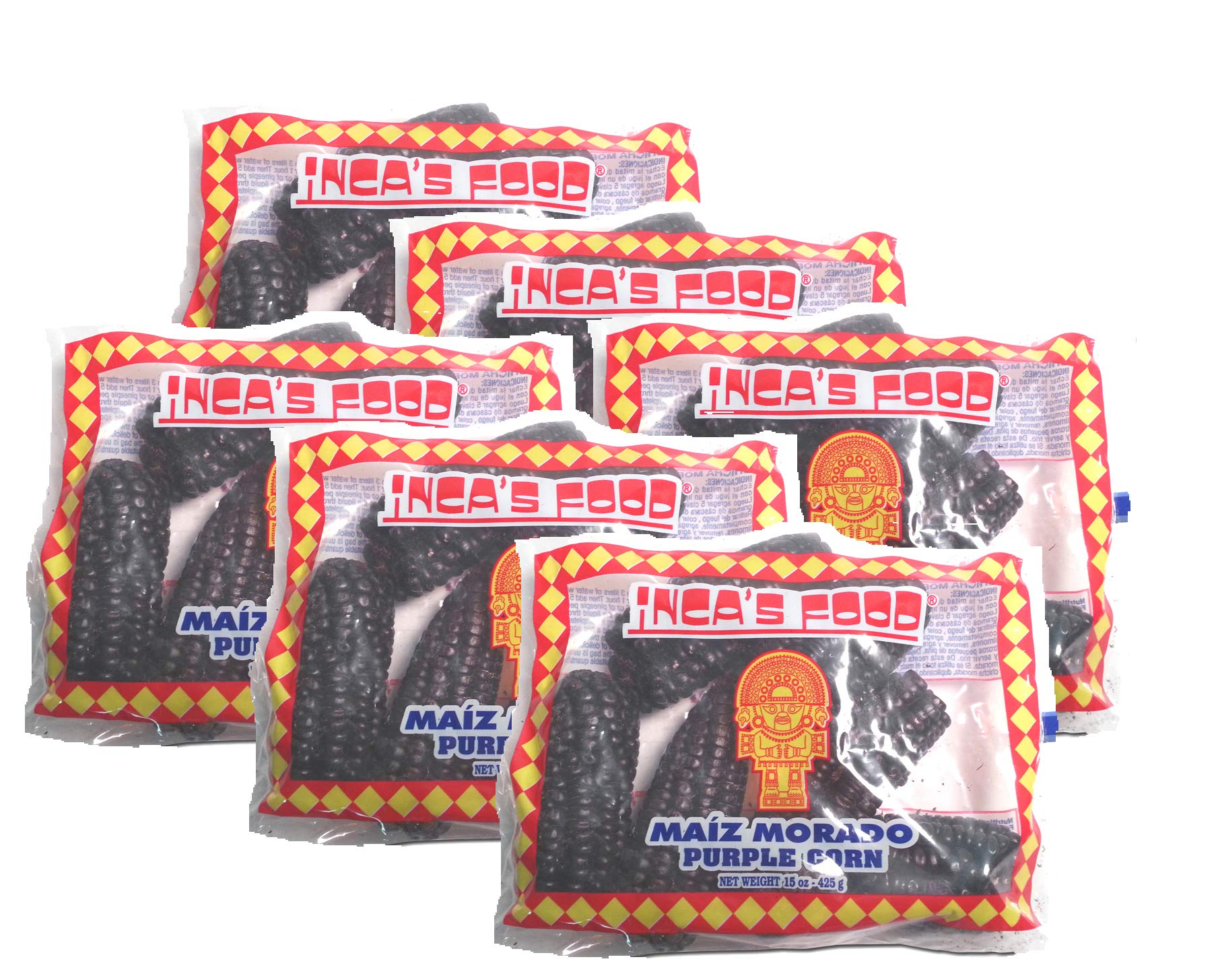 Inca's Food front packaging showing 15 oz purple corn, clear view and vibrant color for authentic recipes