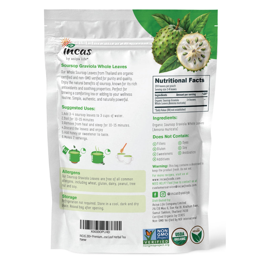 Incas soursop leaf close-up texture highlighting whole-leaf quality