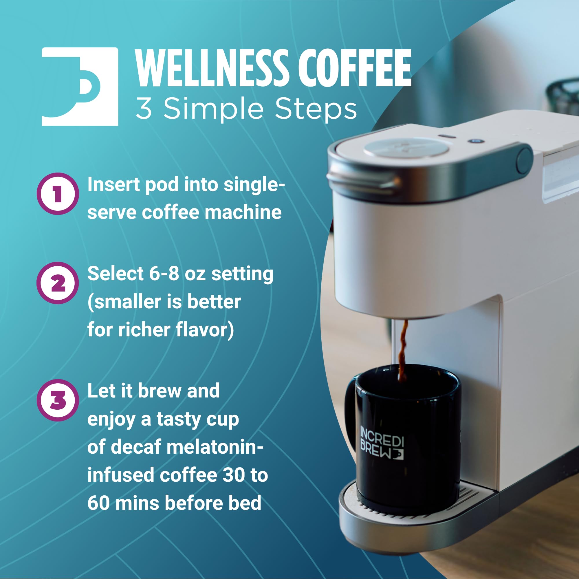 Incredibrew cup on a bedside table to illustrate night-friendly coffee habit