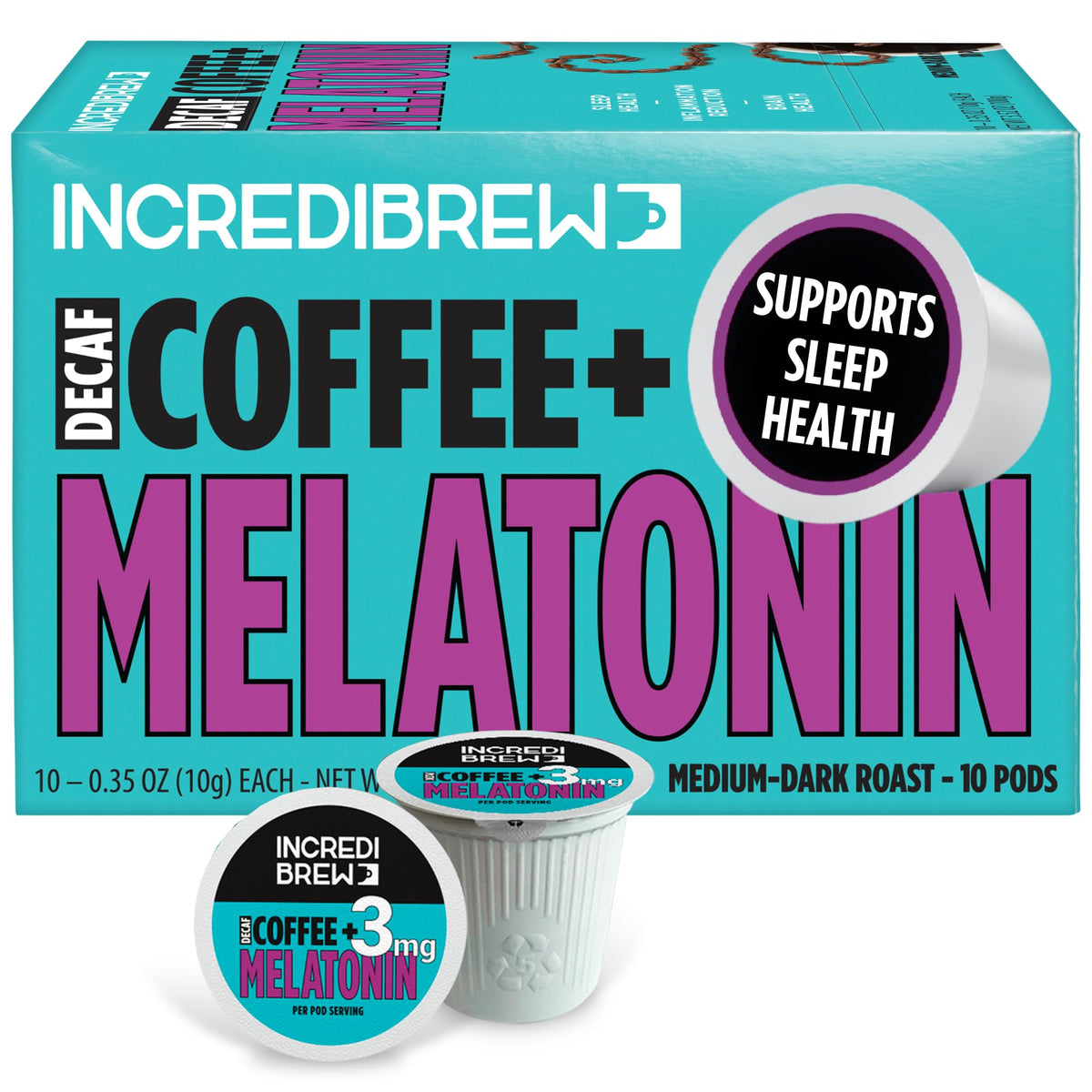 Incredibrew front packaging showing pod box and branding, highlights convenience