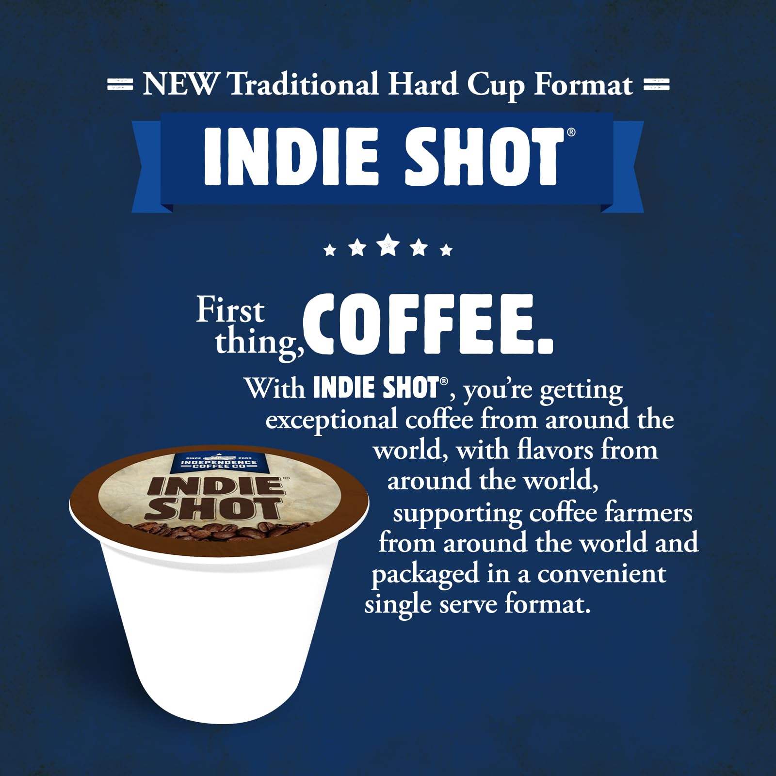 INDEPENDENCE COFFEE CO. K-Cup beside a ruler showing 40-count convenience