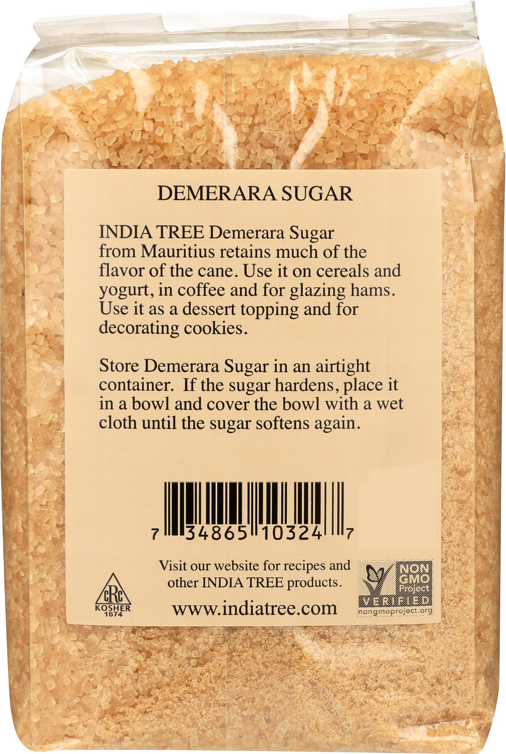 India Tree close-up of large demerara crystals highlighting crunchy texture benefit