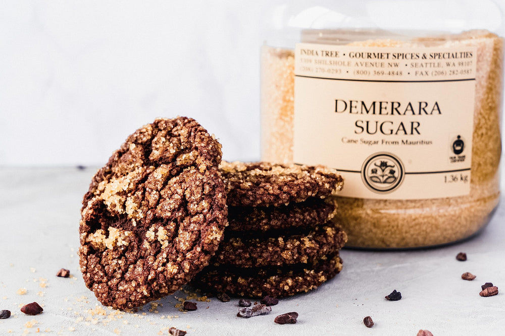 India Tree label close-up with fair trade icons and vegan certification benefits