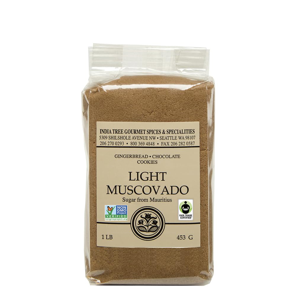 India Tree light muscovado front packaging showing weight and rich color, enhances pantry appeal