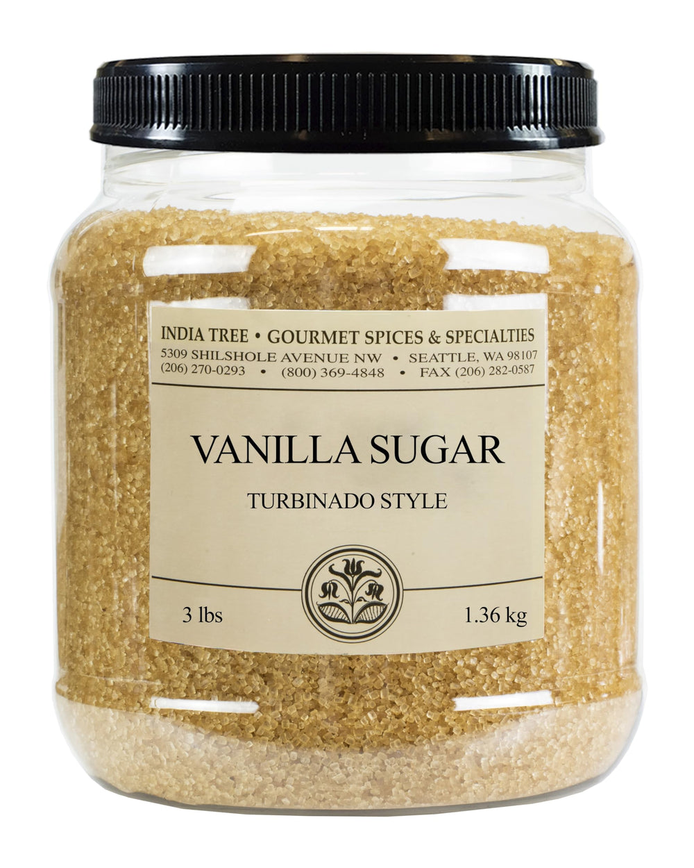 India Tree front canister showing label and 3 lb size, highlights ethical sourcing