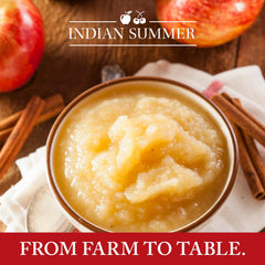 INDIAN SUMMER spoon serving applesauce highlighting ready-to-eat convenience