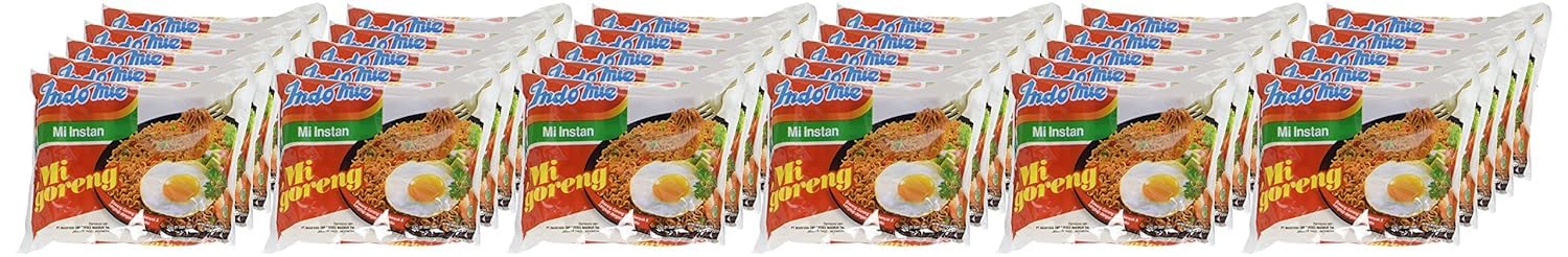 Stack of Indomie 30 packets in pantry highlights bulk convenience