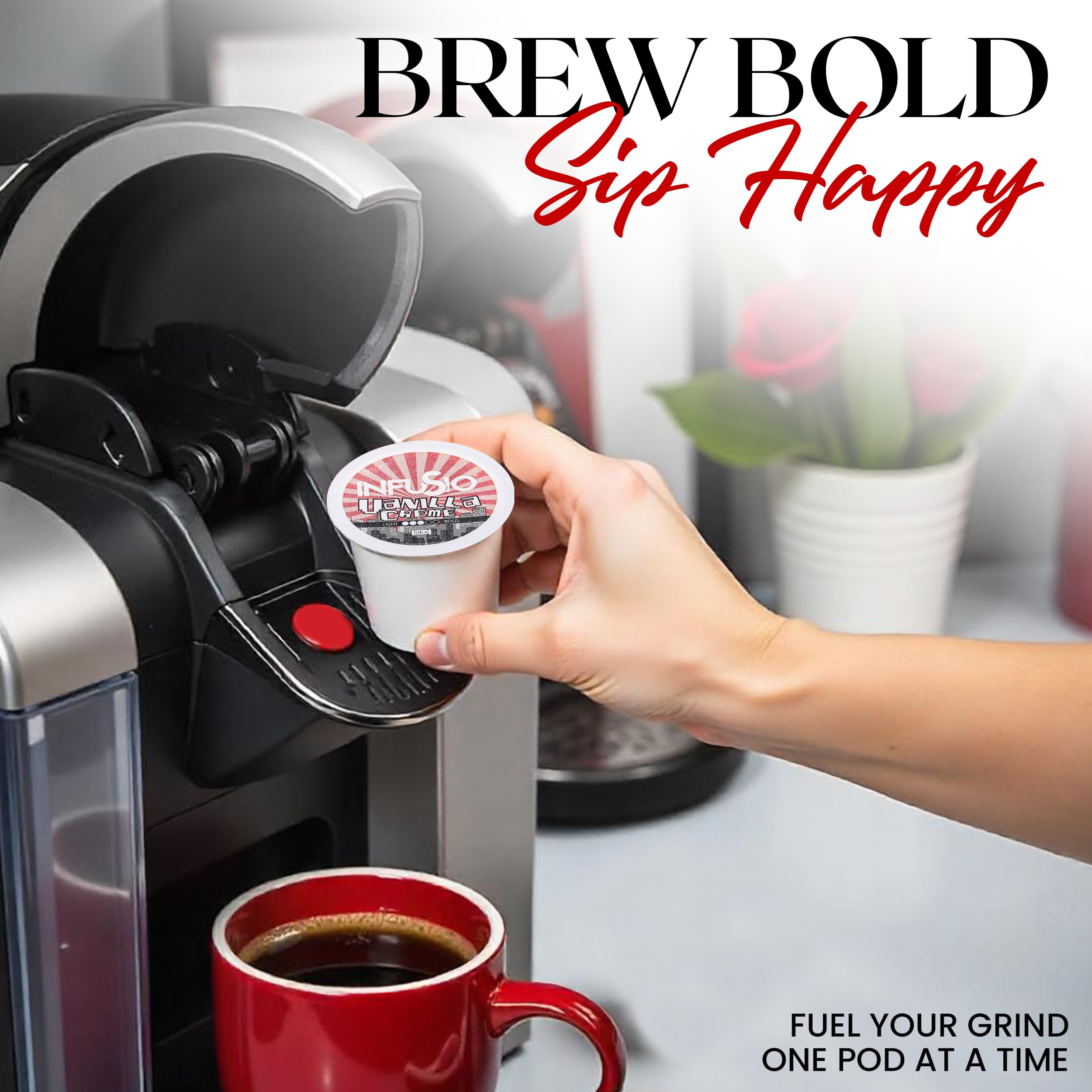 InfuSio served cup of Hazelnut flavor in lifestyle setting showing indulgent taste without sugar