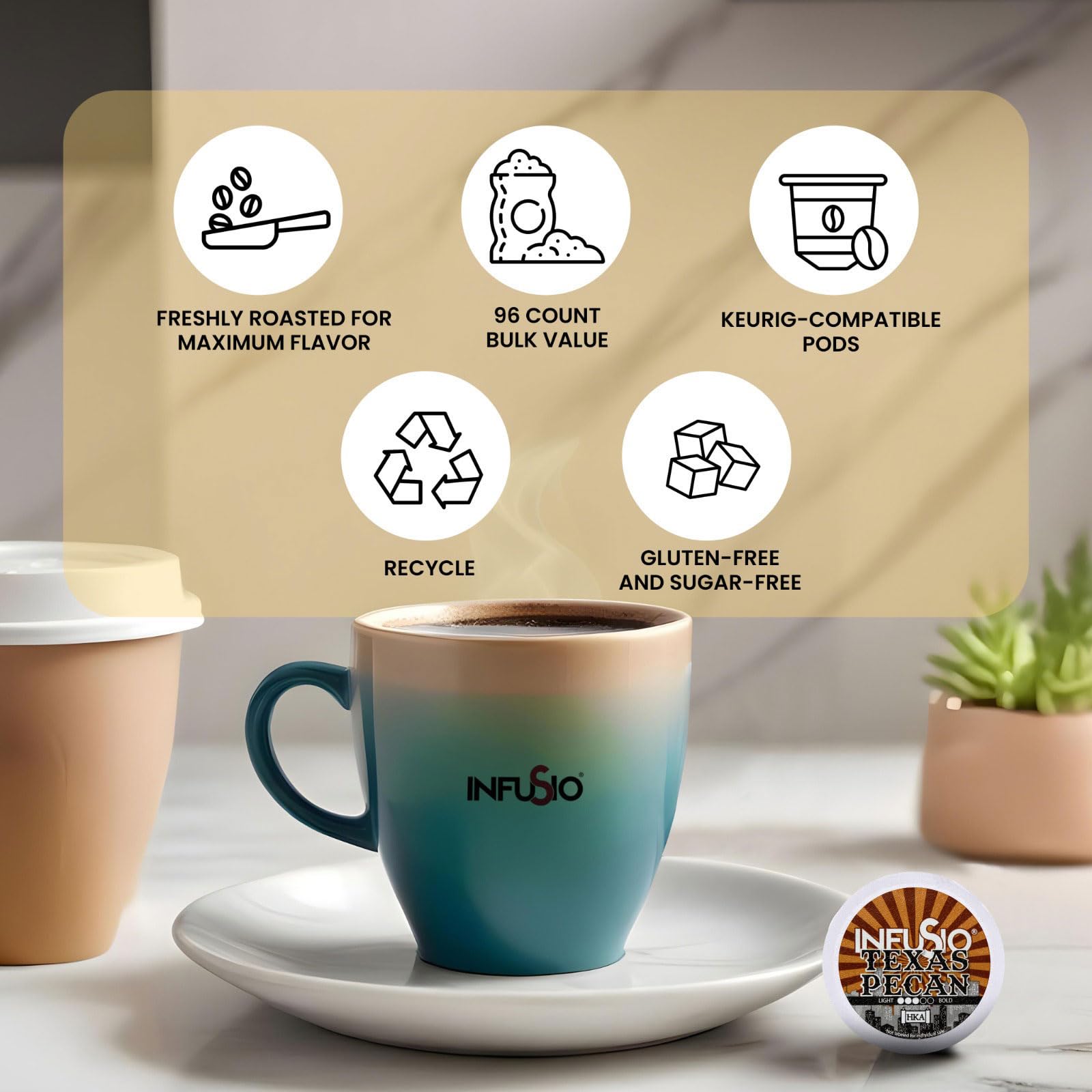 InfuSio ground coffee texture detail highlighting Arabica roast quality benefit