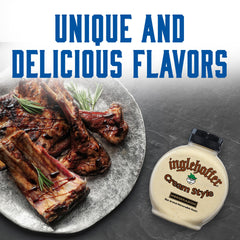 Inglehoffer applewood smoked bacon mustard label detail highlighting smoky flavor