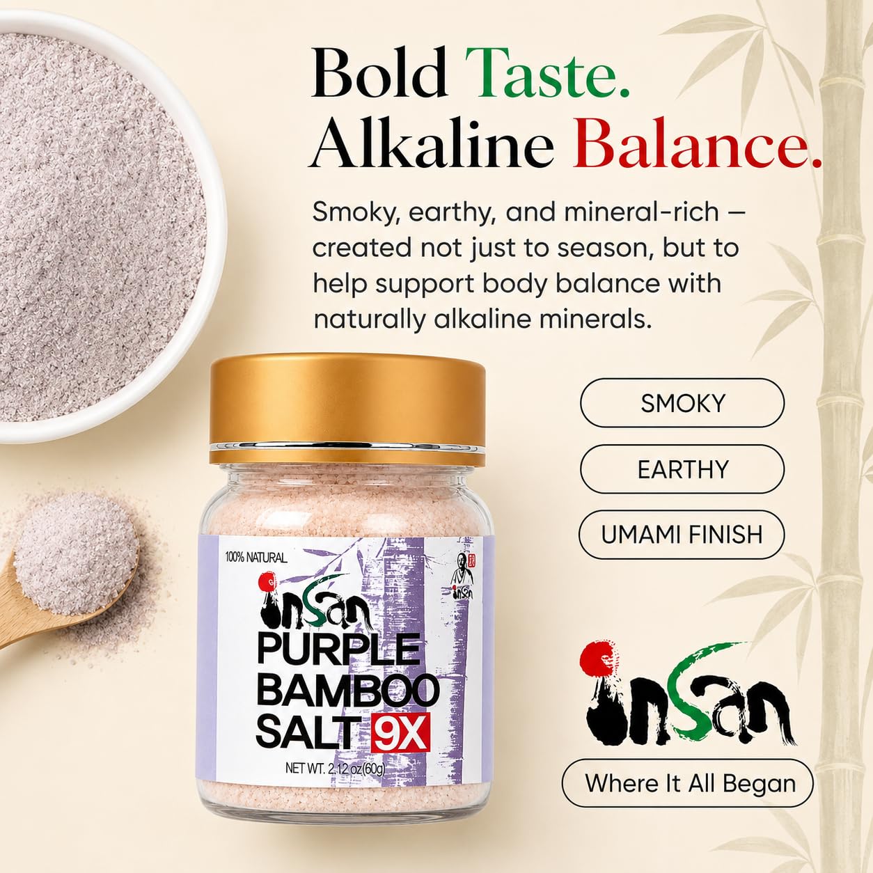 INSAN BAMBOO SALT bamboo roasting scene illustrating traditional 9x process and authentic craftsmanship