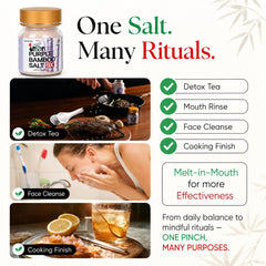 INSAN BAMBOO SALT sprinkled on soup showing savory umami boost to finished dishes