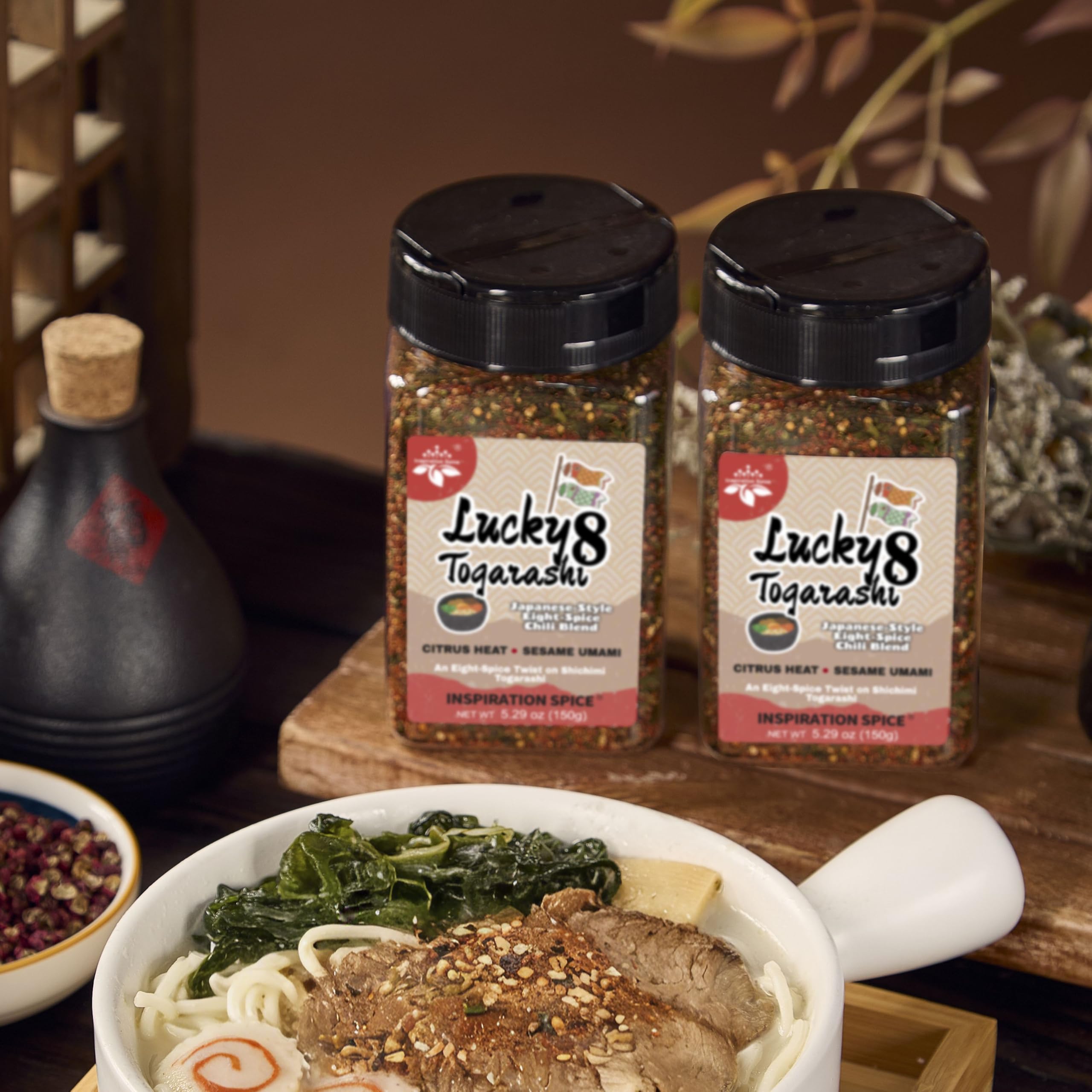 6oz jar of Inspiration Spice Lucky 8 next to a measuring cup for scale