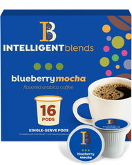 Intelligent Blends front box showing blueberry mocha pods and flavor benefit