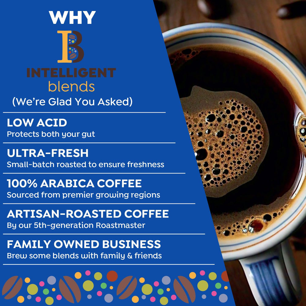 Intelligent Blends label and solar-roasted badge indicating sustainable roasting