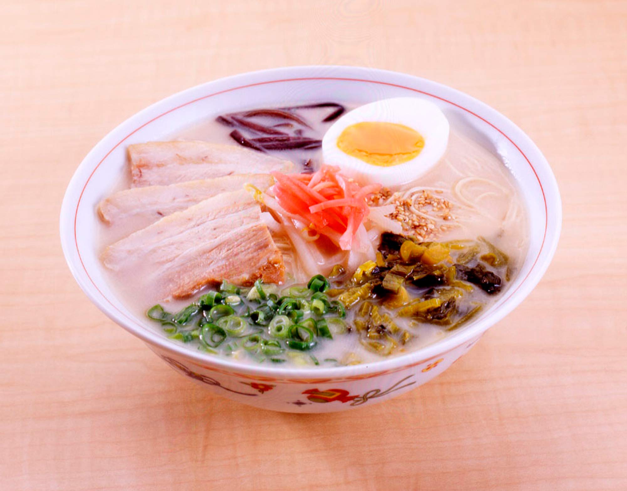 IPPINKA bowl of prepared tonkotsu ramen close-up showing creamy broth and toppings