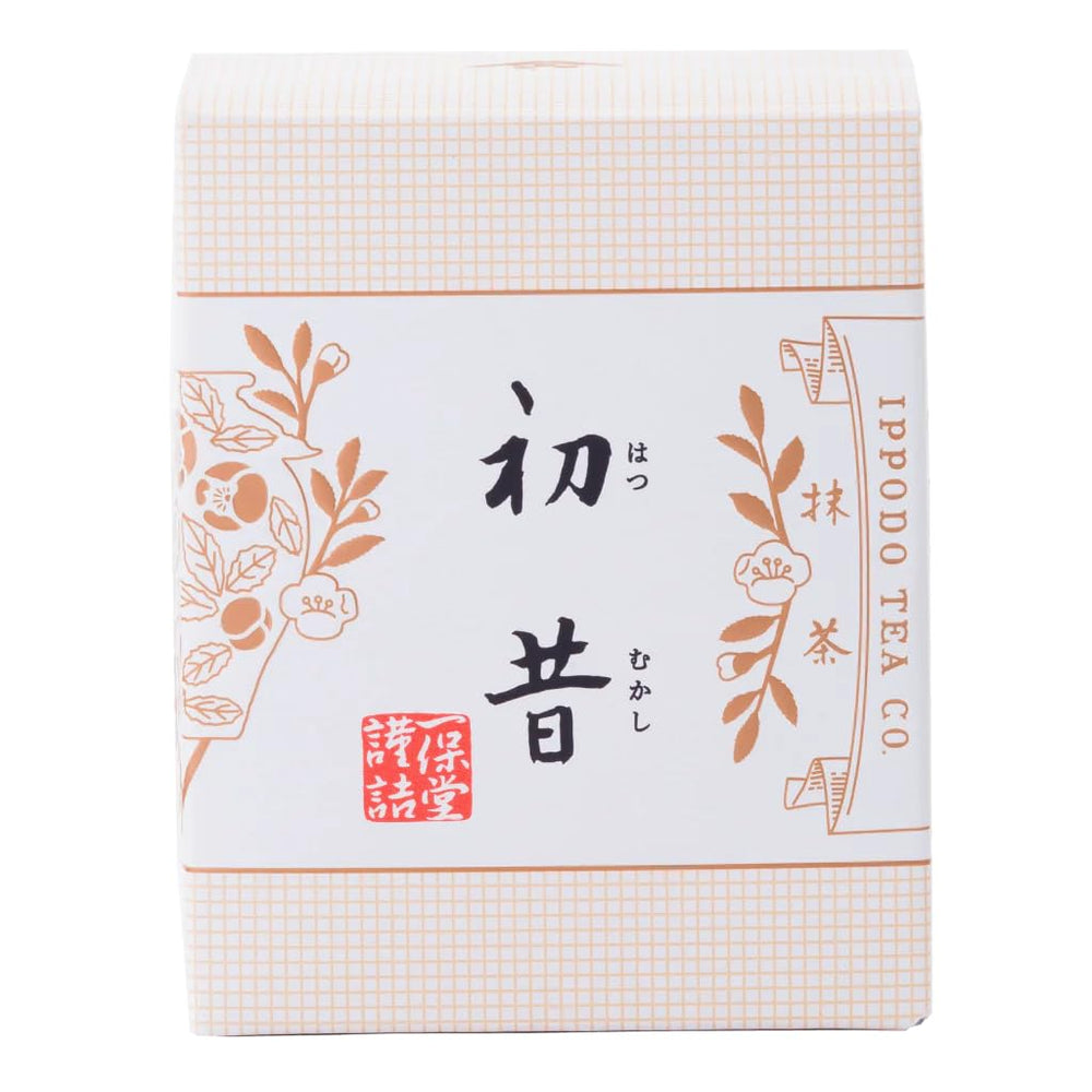 IPPODO TEA CO. Hatsu Matcha tin front showing label and packaging, promising freshness