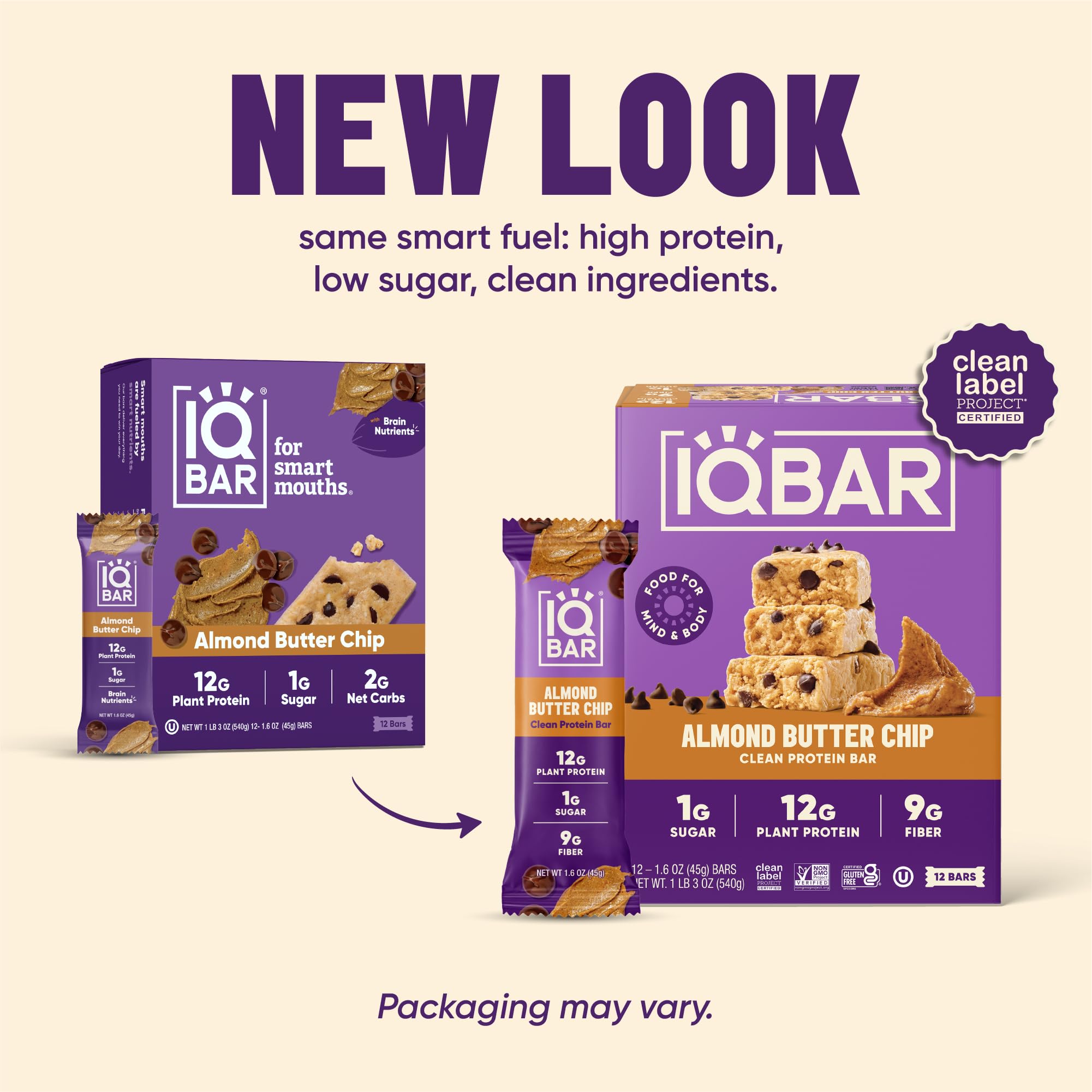IQBAR unwrapped bar close-up displaying texture and satisfying low-sugar bite