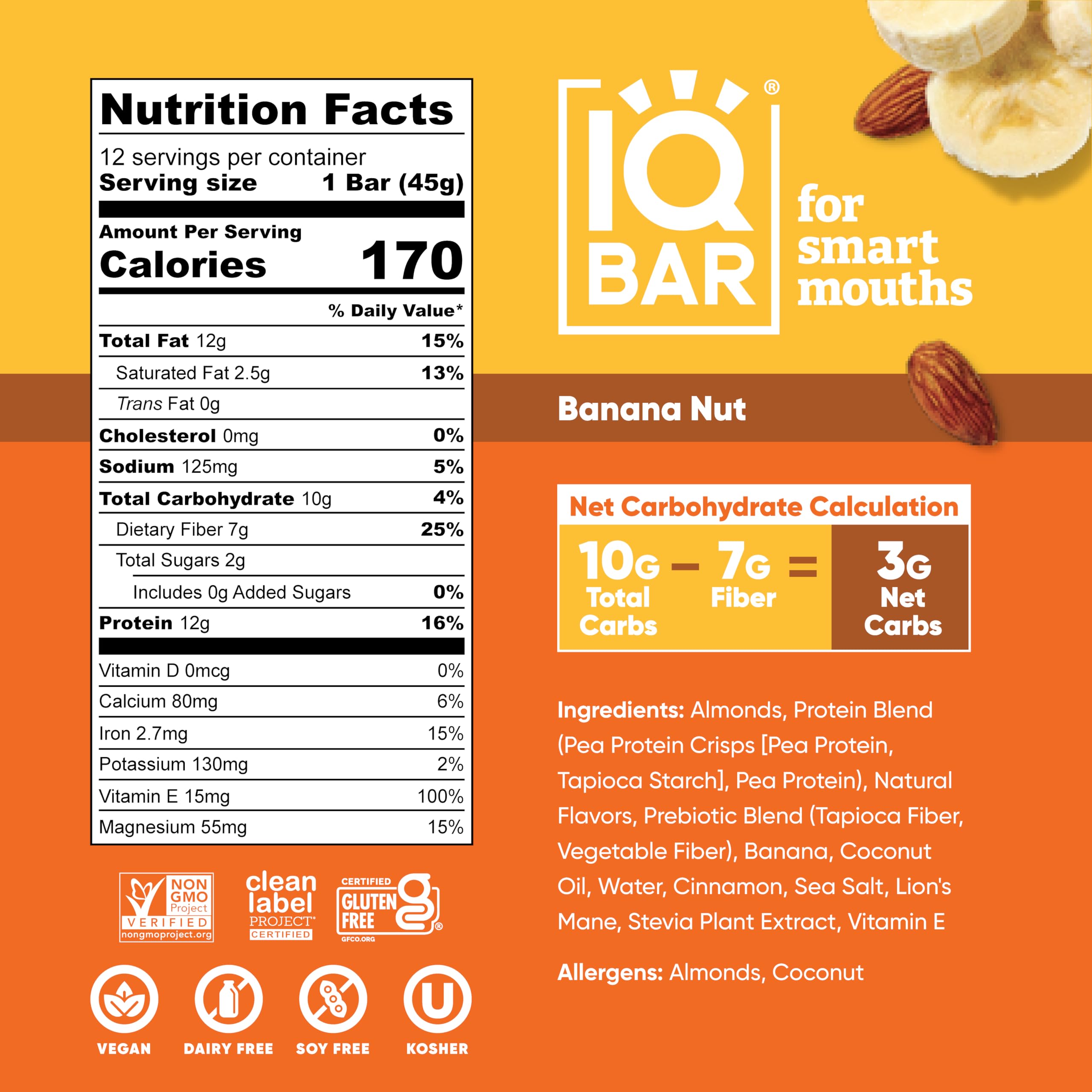 IQBAR Banana Nut 36-count box display for bulk pantry stocking