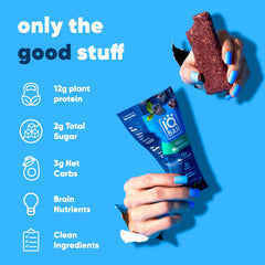 IQBAR bar close-up texture revealing high-fiber surface and nut pieces for satiety