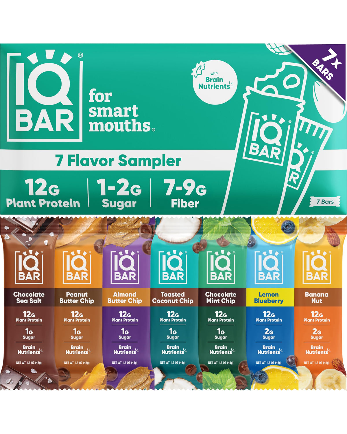 IQBAR front packaging sampler showing variety and clean-label benefits