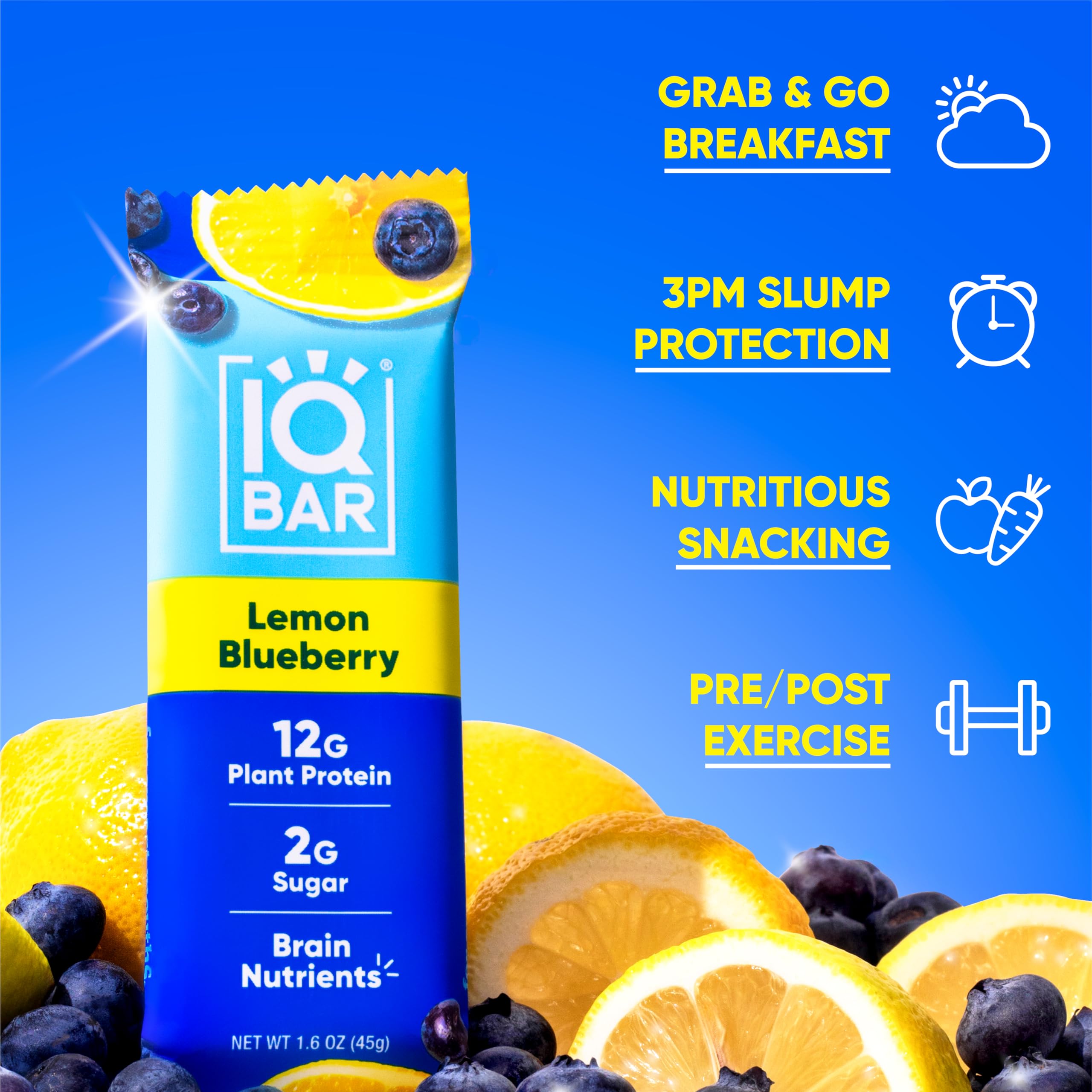 IQBAR open box of 24 lemon blueberry bars for supply and convenience