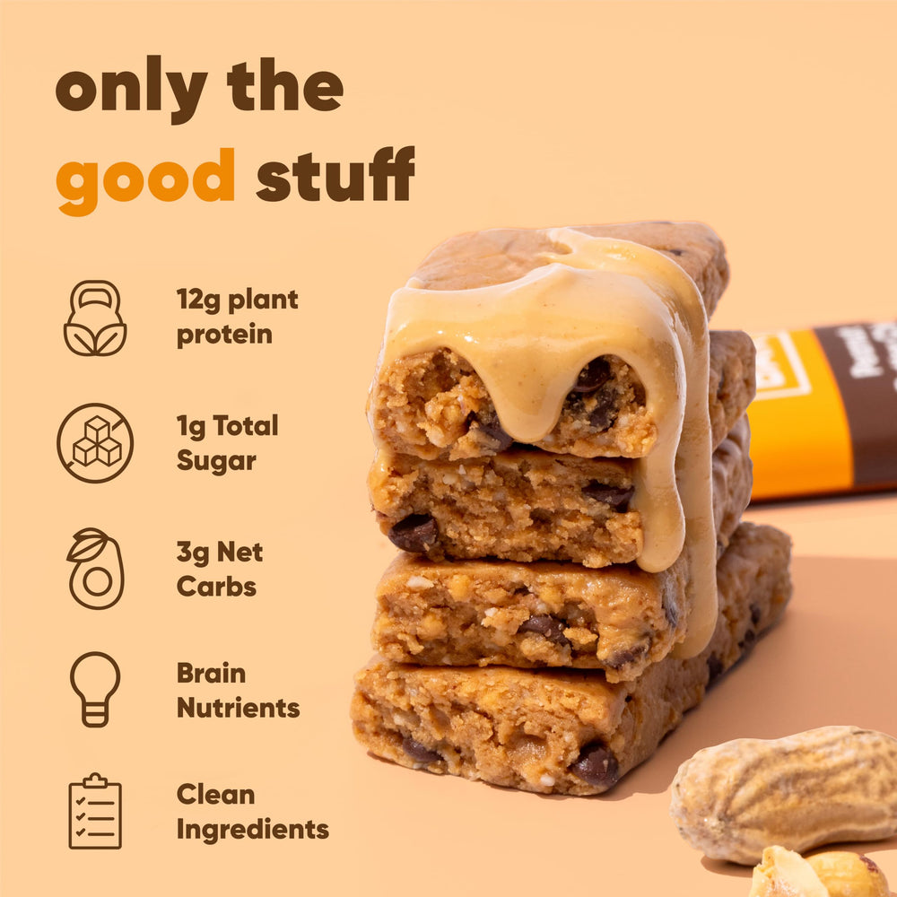 Close-up of IQBAR texture highlighting peanut butter and chocolate pieces
