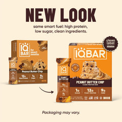IQBAR unwrapped Peanut Butter Chip bar revealing chips and texture