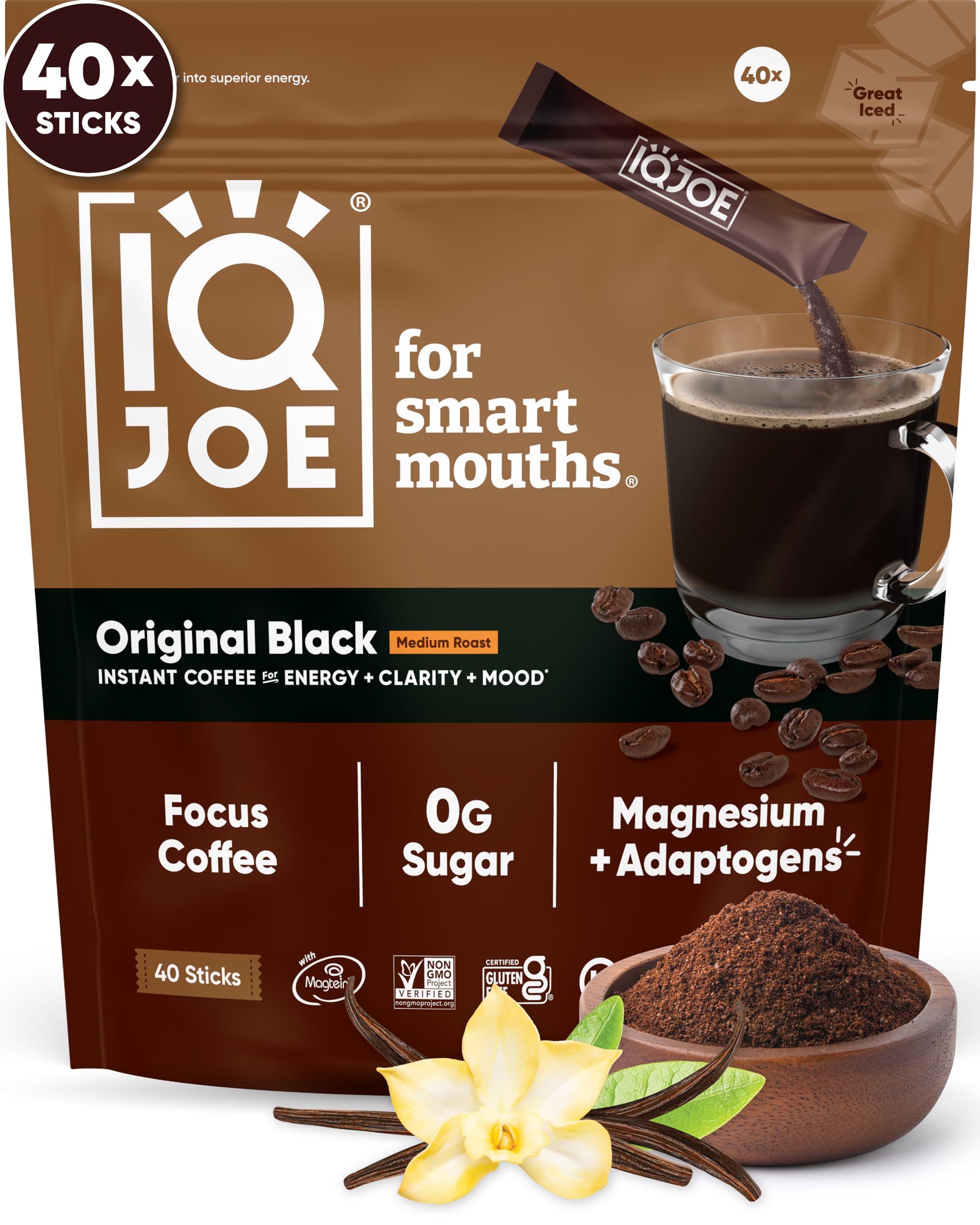 IQBAR IQJOE front box showing Original Black pack and benefits