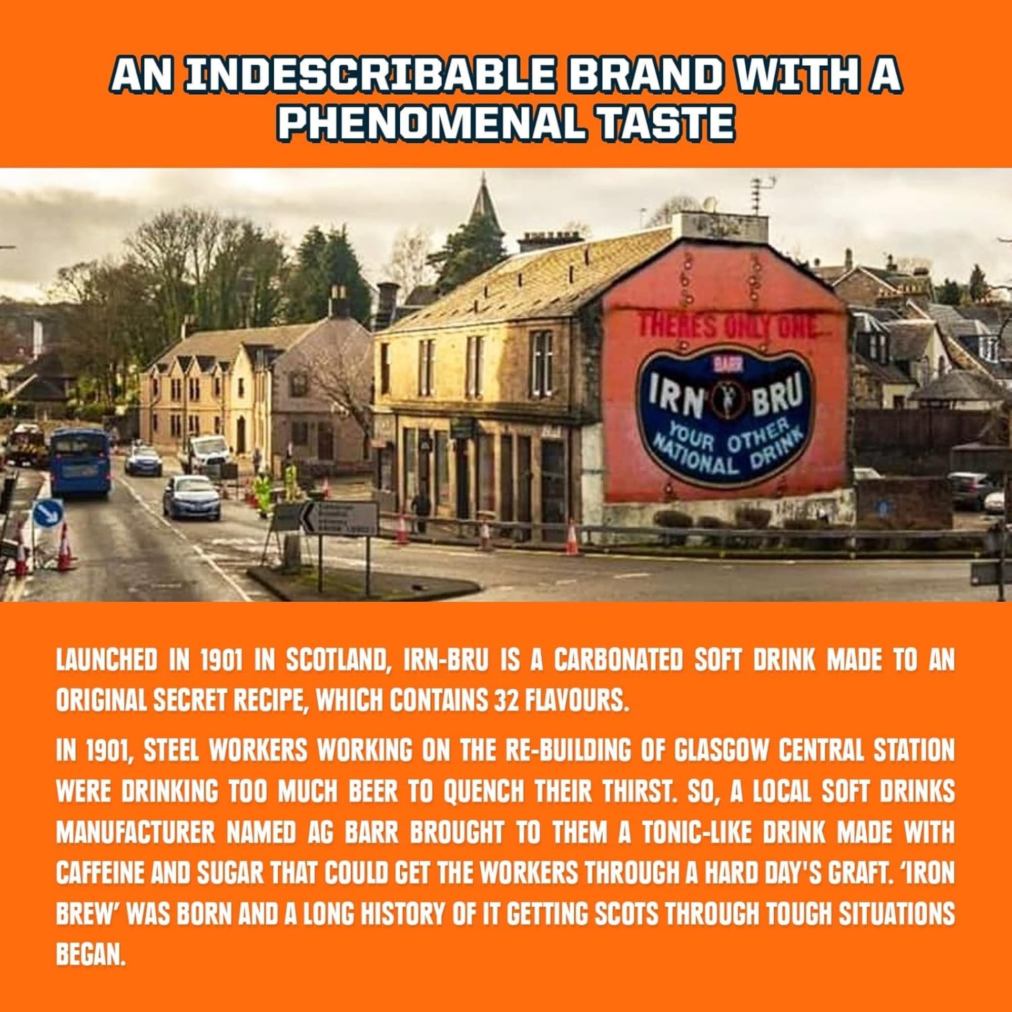 IRN-BRU bottles stocked in fridge displaying convenience and ready-to-drink benefit