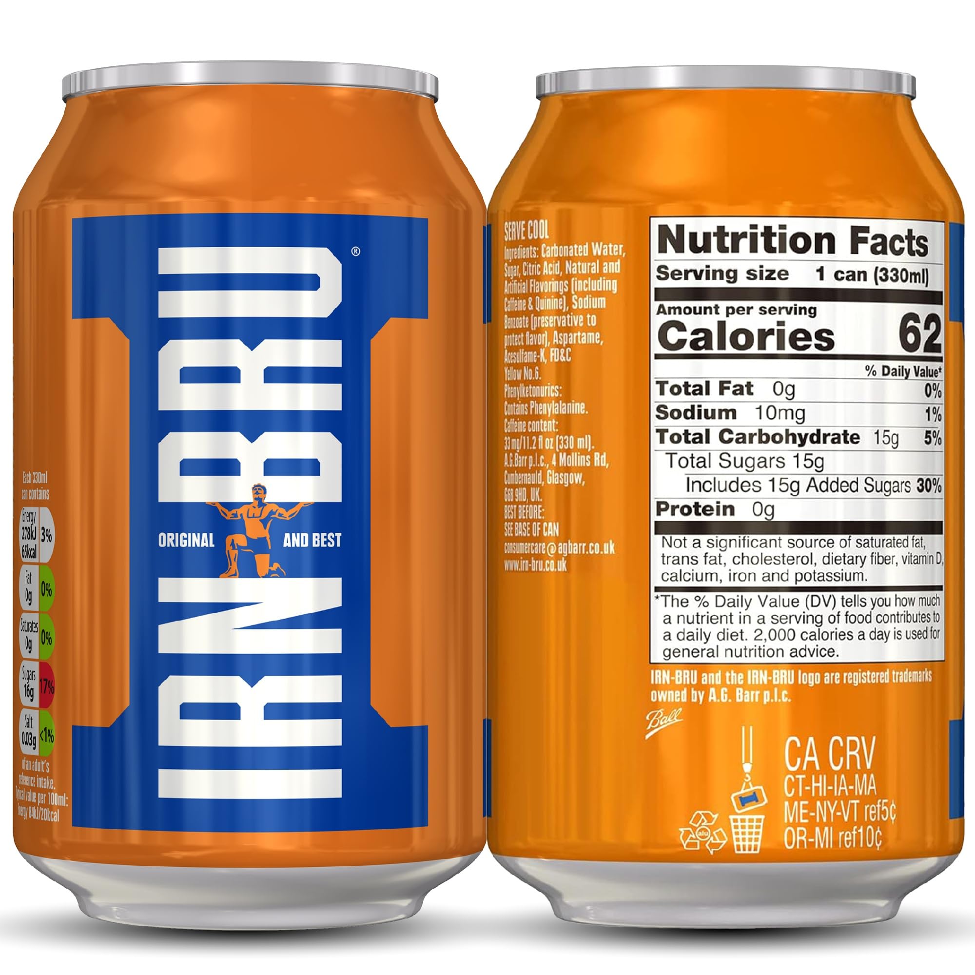 IRN-BRU close-up of can texture highlighting crisp carbonation