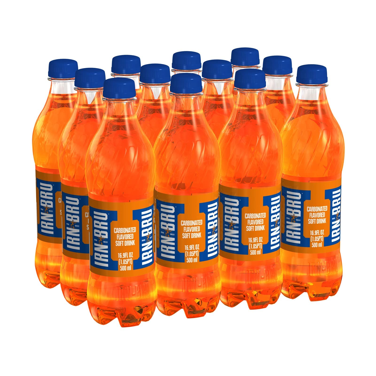 IRN-BRU front packaging showing 12-pack and bright branding for quick recognition