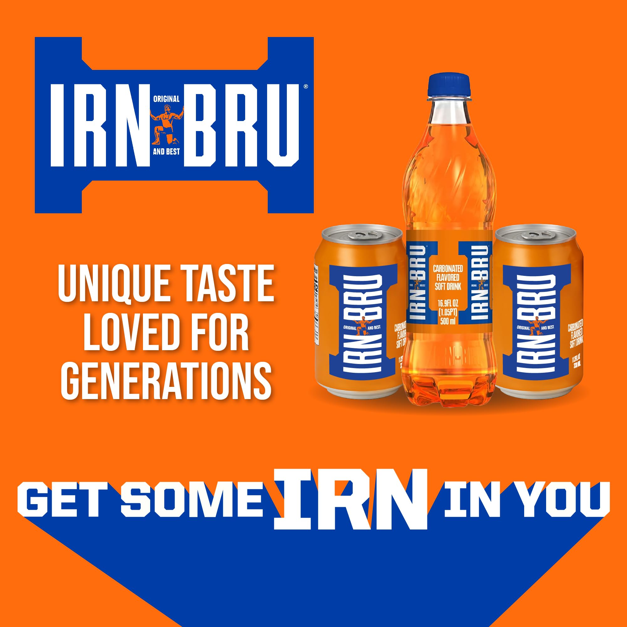 IRN-BRU poured into glass demonstrating serving suggestion and appeal