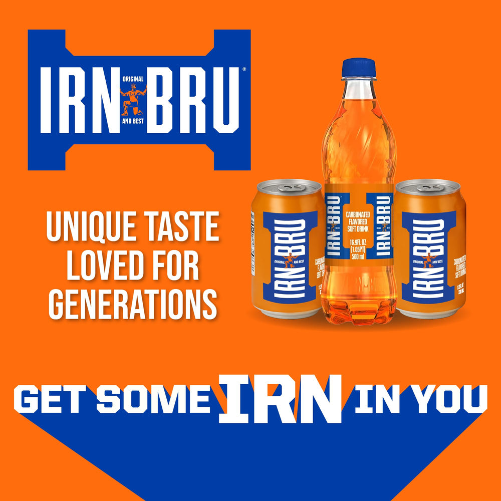 IRN-BRU poured into glass demonstrating serving suggestion and appeal