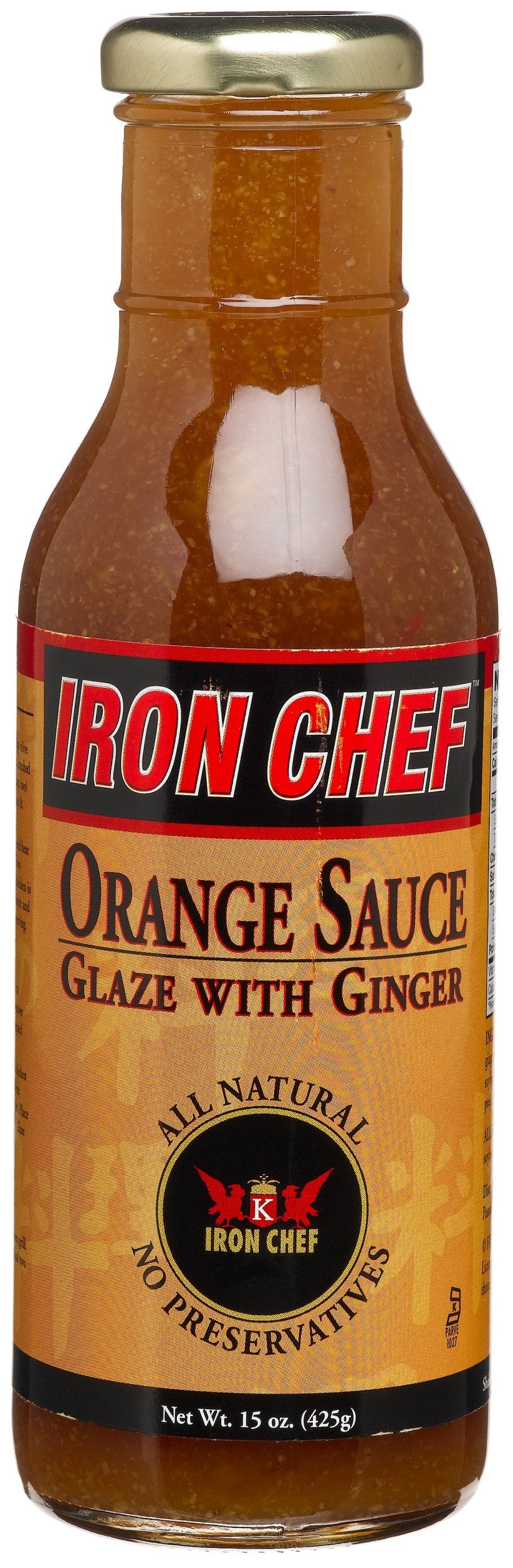 Iron Chef bottle front view showing label and usable glass packaging benefit