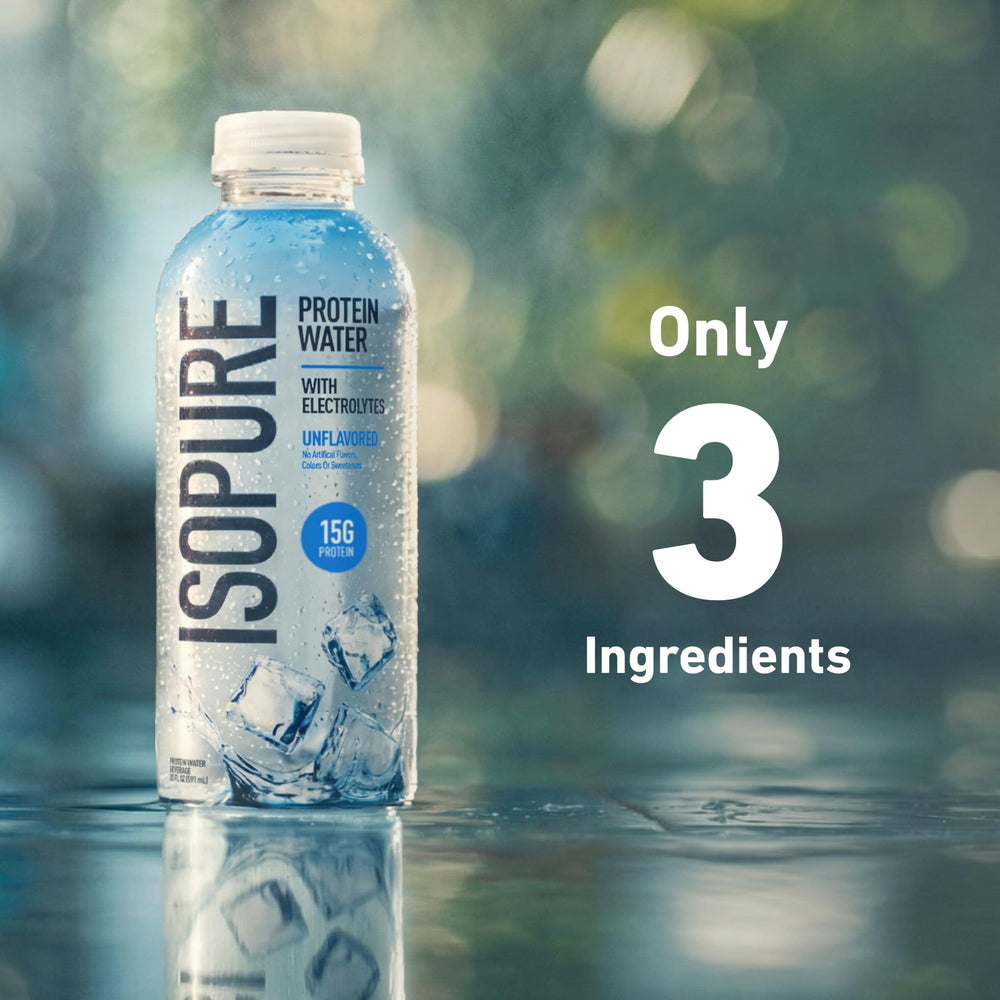 Isopure clear protein water texture close-up showing clarity and light mouthfeel benefit