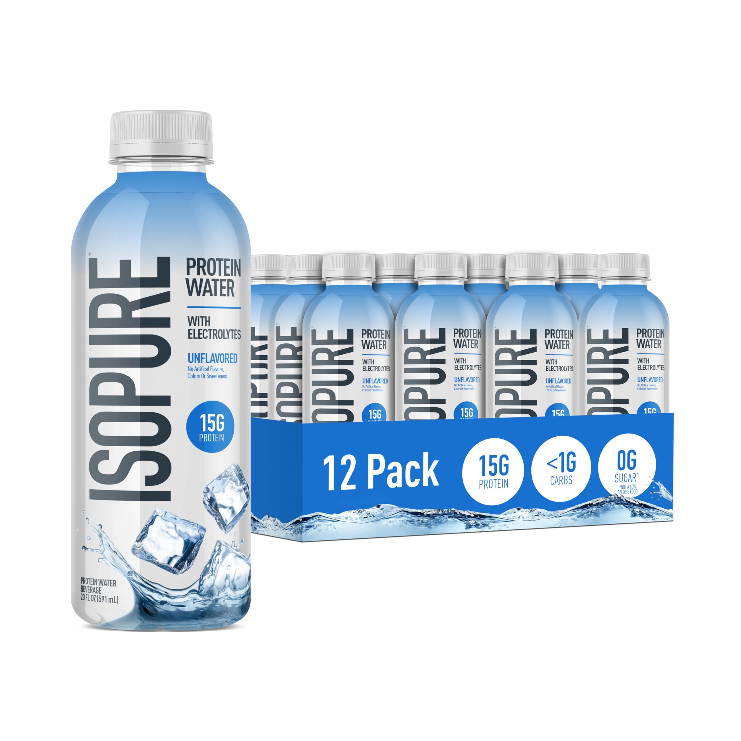 Isopure front packaging view showing bottle and label with convenient protein benefit