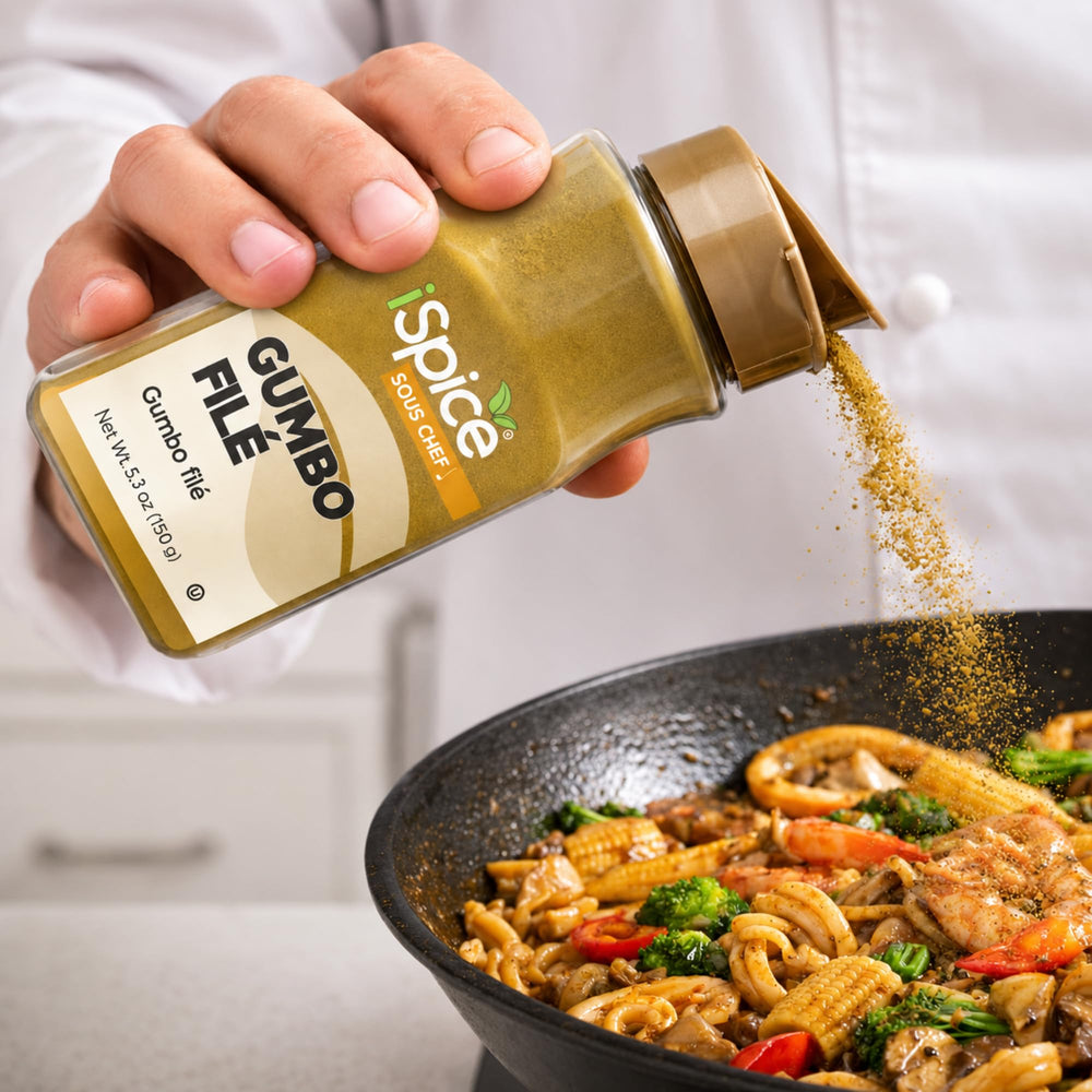 iSpice powdered filé measured on teaspoon demonstrating portioning
