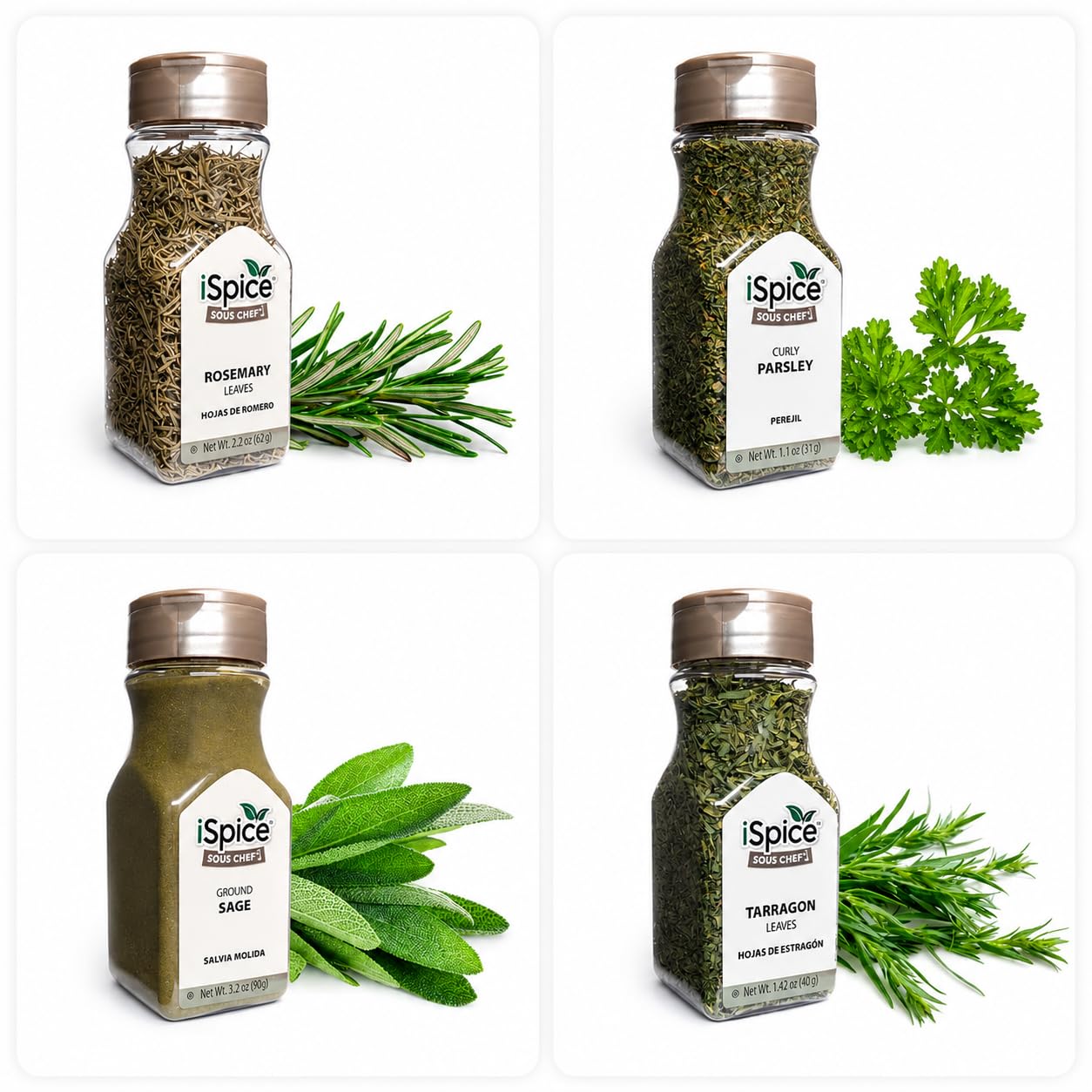 iSpice full collection lined on shelf for easy pantry organization benefit