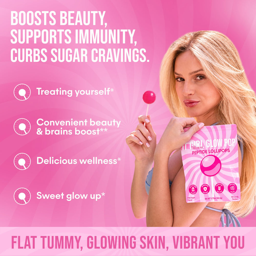 It Girl Vitamins lollipop held in hand showing size and on-the-go use