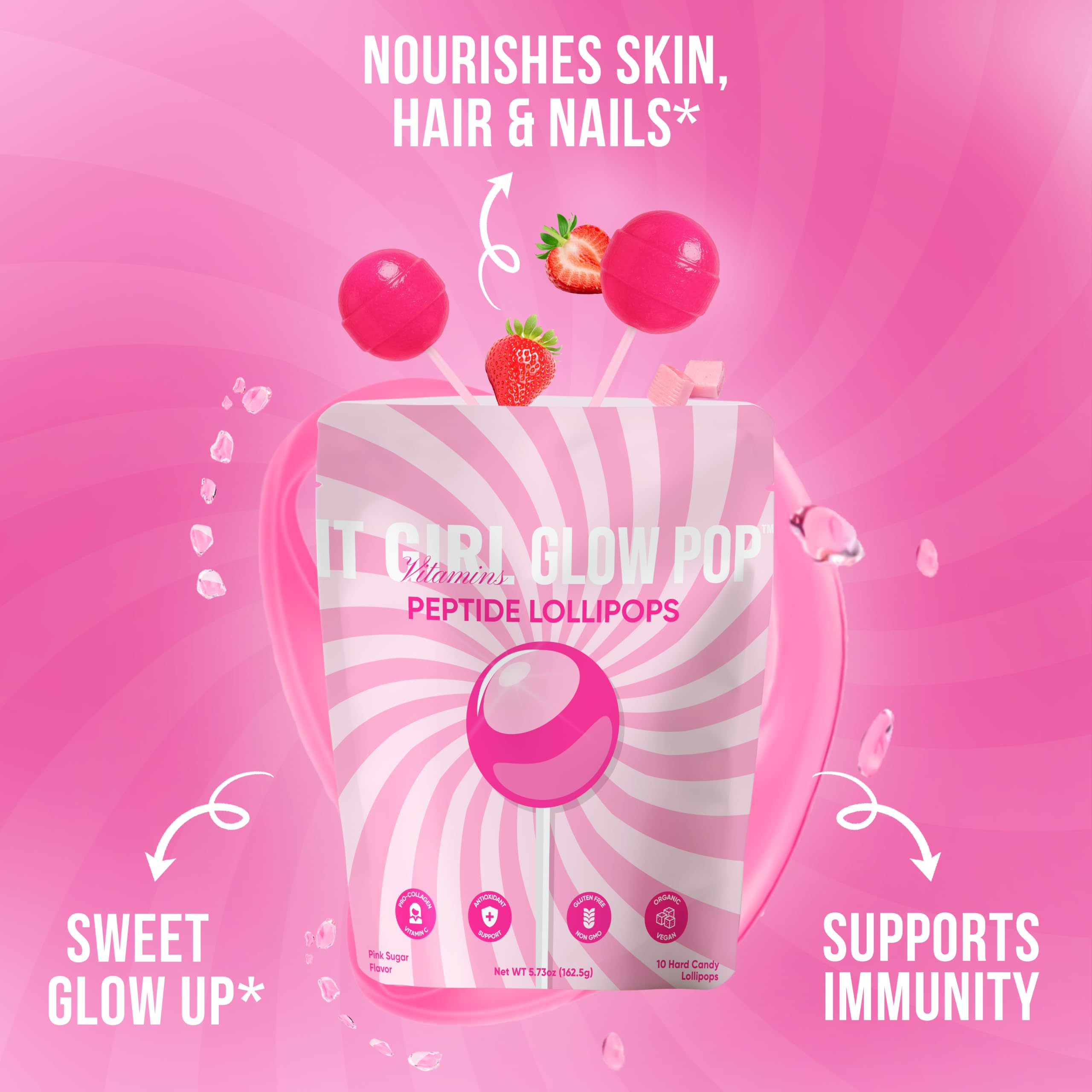 It Girl Vitamins lollipop texture close-up highlighting smooth cocoa butter