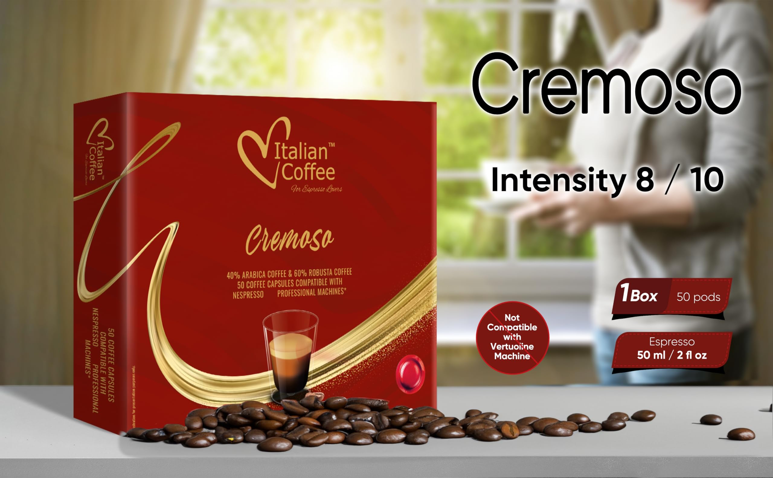 ITALIAN COFFEE FOR ESPRESSO LOVERS capsule close-up highlighting pod build and seal