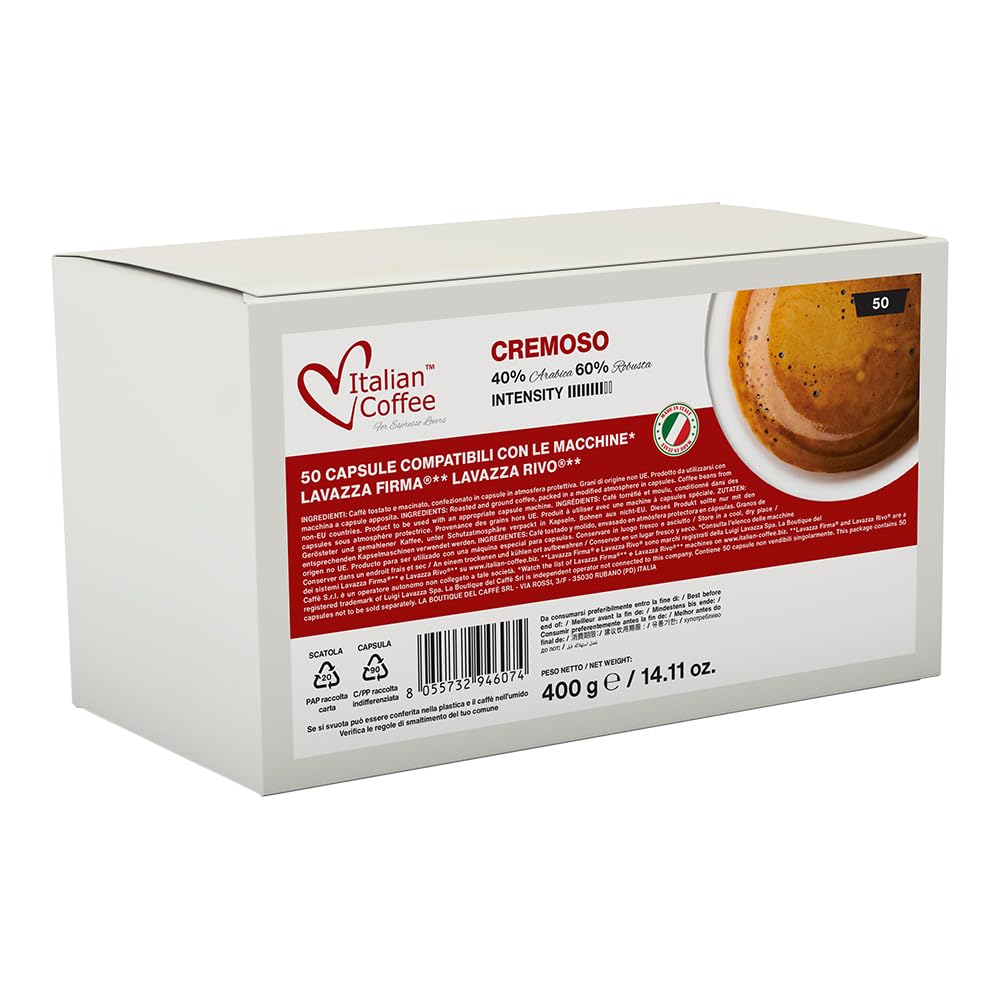 Italian Coffee For Espresso Lovers front packaging showing 50-pack and details, convenient supply