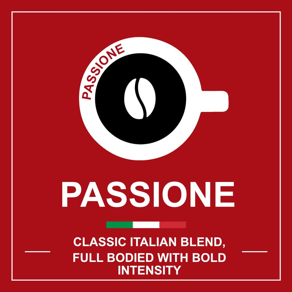 ITALIAN COFFEE FOR ESPRESSO LOVERS pack next to common items showing scale and 100‑pod quantity