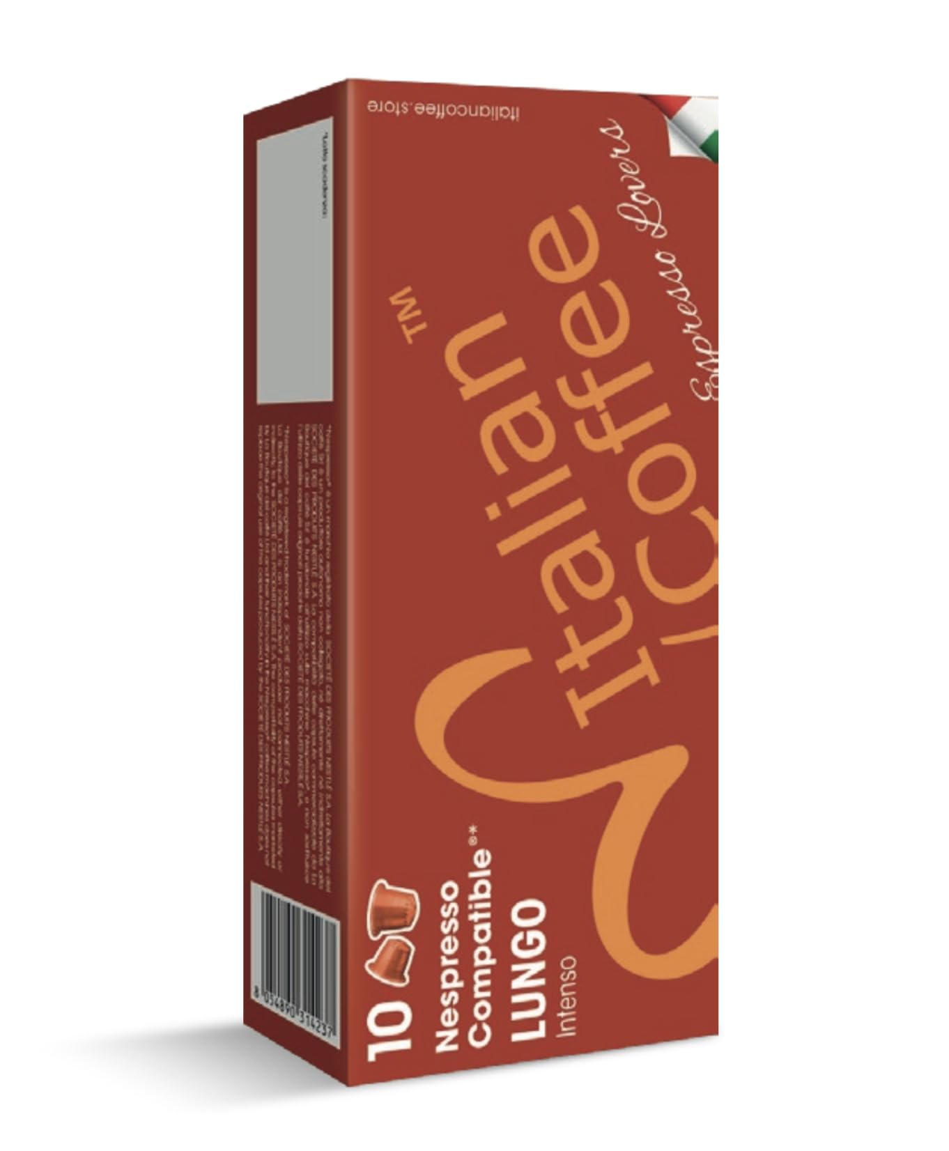 ITALIAN COFFEE FOR ESPRESSO LOVERS front packaging showing 100 pods and benefits