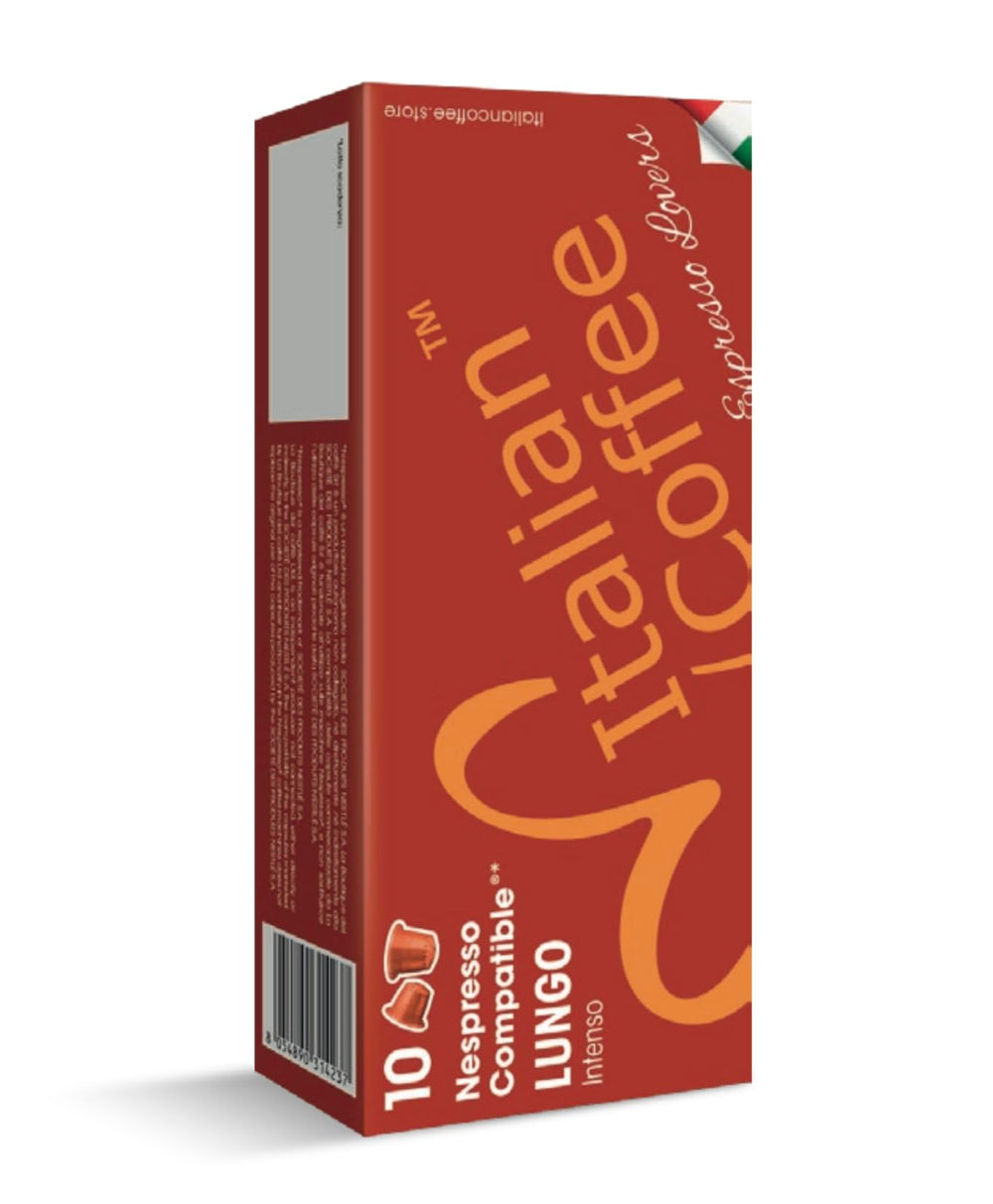 ITALIAN COFFEE FOR ESPRESSO LOVERS front packaging showing 100 pods and benefits