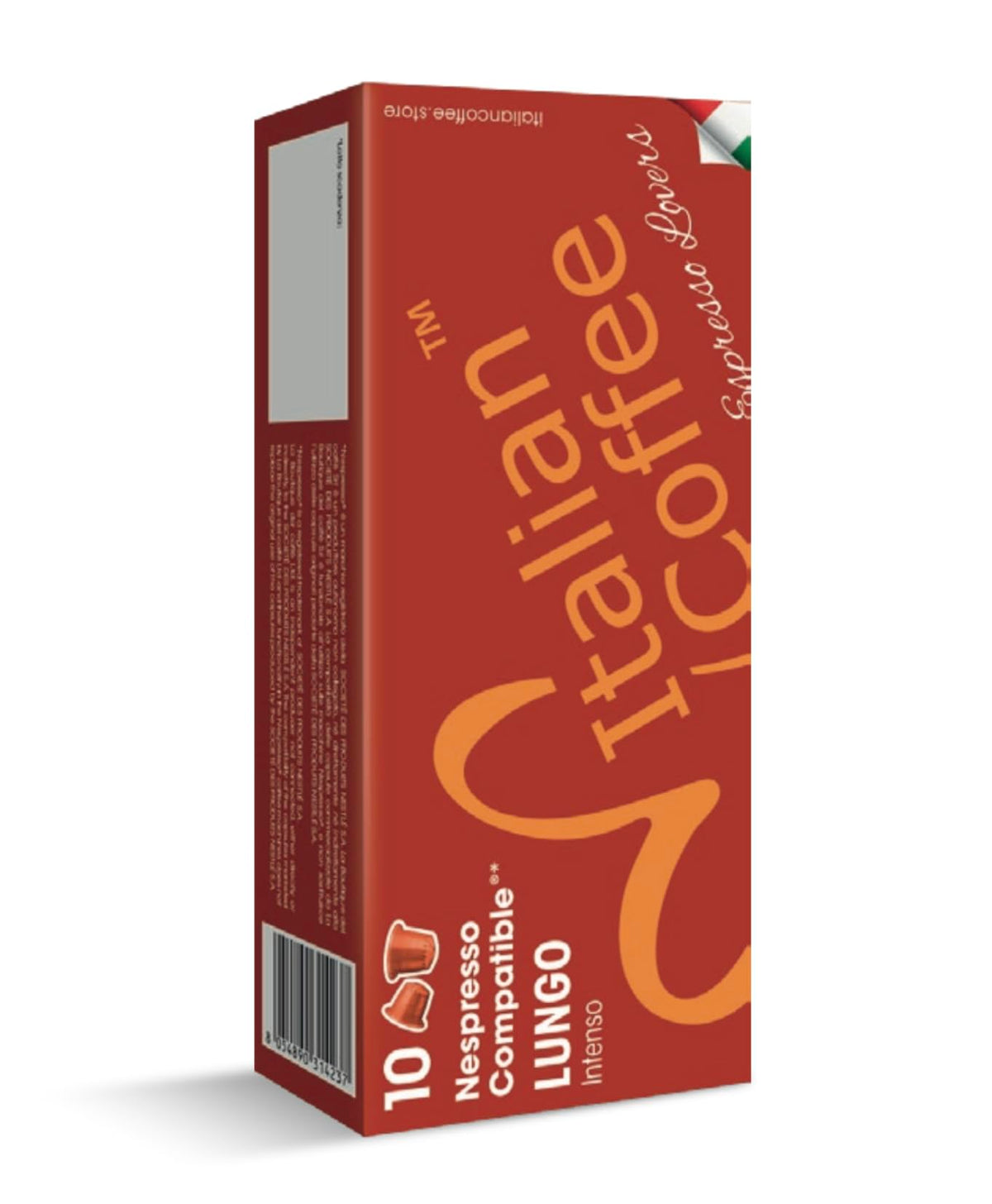 ITALIAN COFFEE FOR ESPRESSO LOVERS front packaging showing 100 pods and benefits