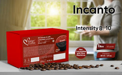 ITALIAN COFFEE FOR ESPRESSO LOVERS pod placed in Lavazza Blue machine demonstrating compatibility