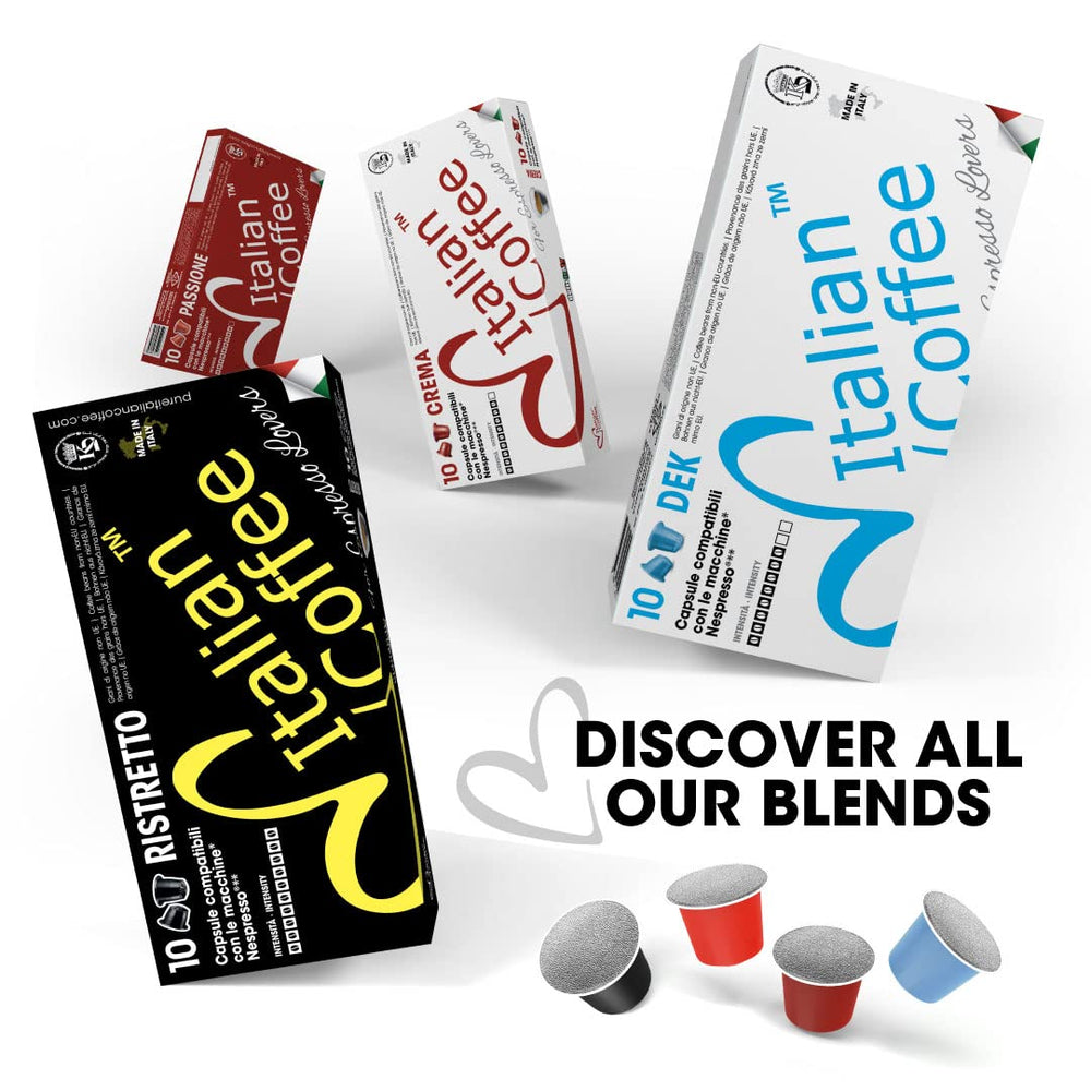 ITALIAN COFFEE FOR ESPRESSO LOVERS pods lined up emphasizing uniform dosing