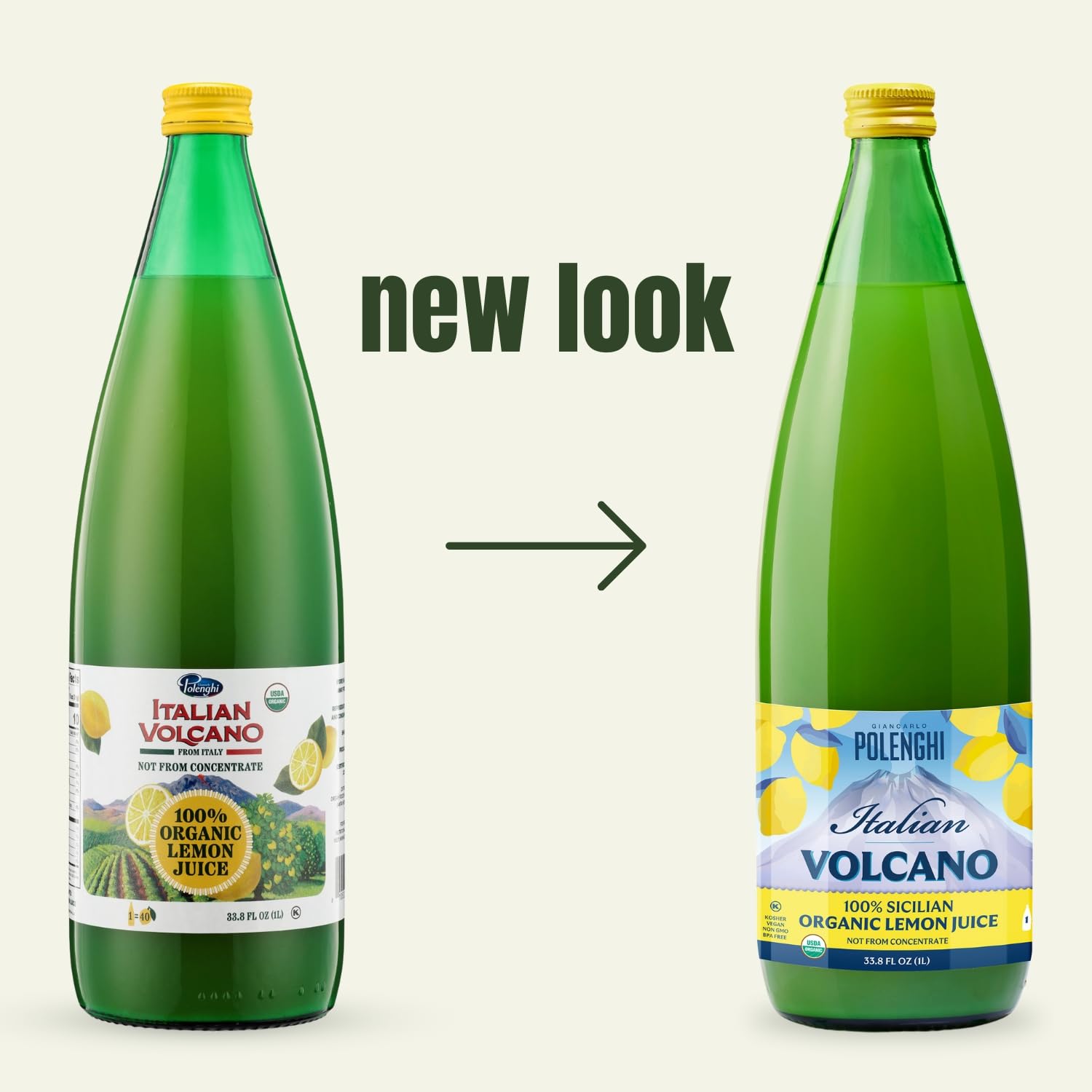 Italian Volcano label close-up highlighting organic and kosher certifications